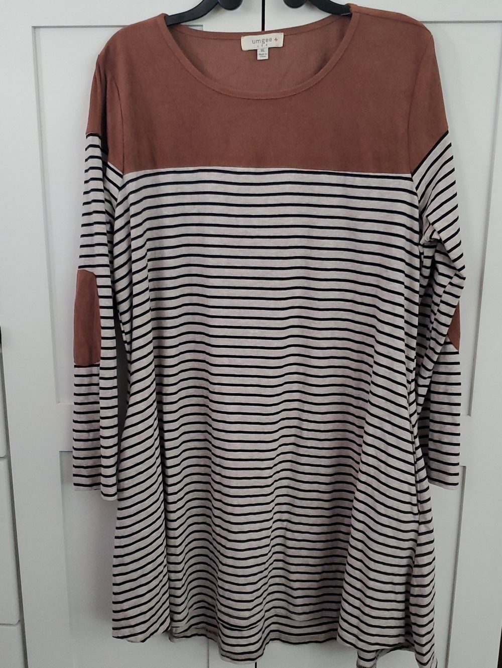Umgee Rust Yoke Striped Long Sleeve Tunic Dress